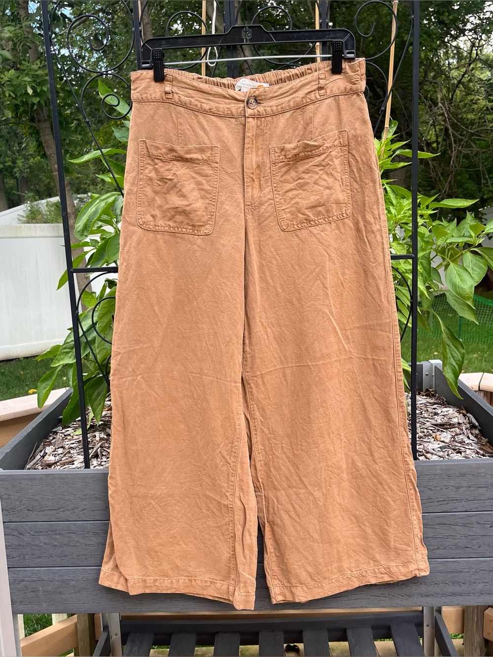 C&C California High Rise Wide Leg Cropped Linen Blend Pants Size 6 Minimalist